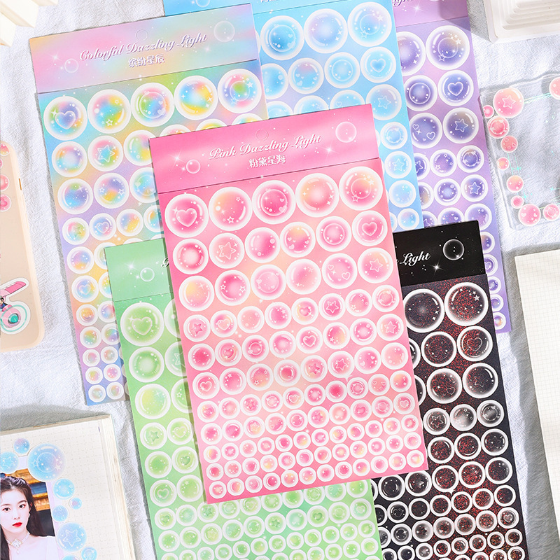 Pegatinas de burbujas de lunares, tarjeta básica Goo, pegatinas de diario láser con purpurina de dopamina de ensueño, diseño personalizado.