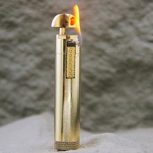 科乐比新款黄铜整铜雕铣煤油打火机圆柱抬臂个性复古式侧滑点火