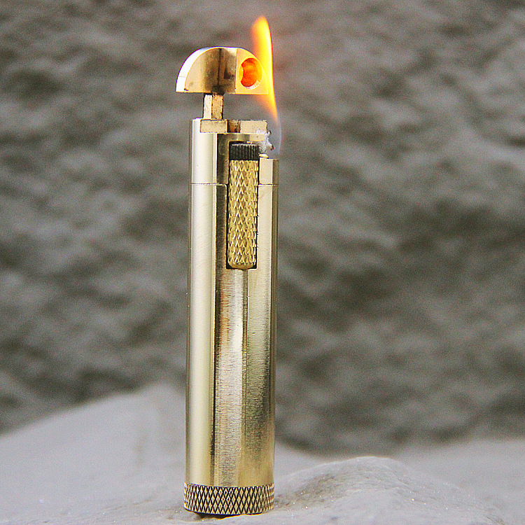 科乐比新款黄铜整铜雕铣煤油打火机圆柱抬臂个性复古式侧滑点火