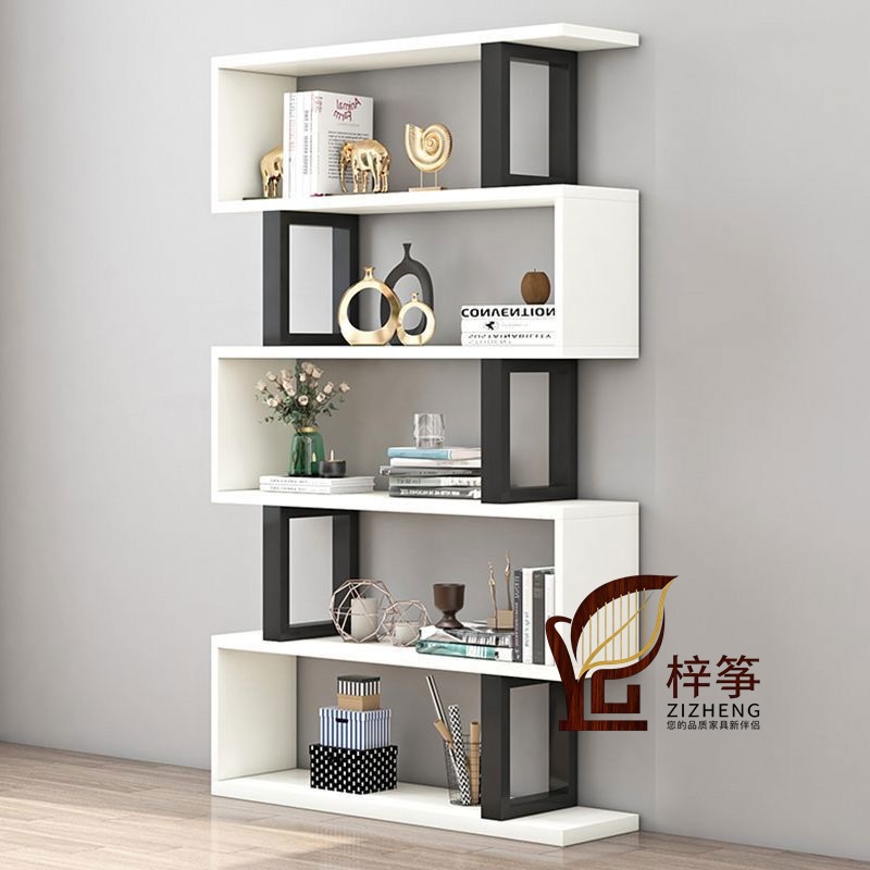 Creative Wall Bookshelf Storage Rack Modern Minimalist Living Room Floor-Standing Heightened Partition Storage Display Shelf