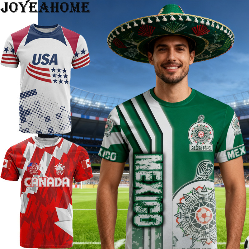 Cross-Border Mexico-United States-Canada Country T-Shirt World Cup Fan T-Shirt Cheering Polyester Full Version 3D Printing Multiple Styles Customized