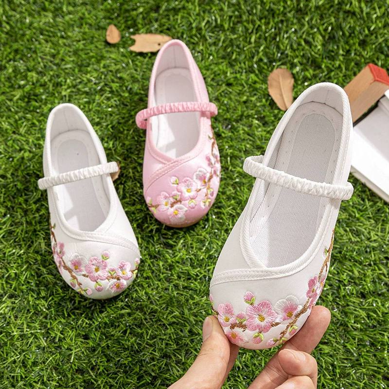 Туфли династии Хань для девочек, древние костюмы, детские туфли с вышивкой, маленькая принцесса в этническом древнем стиле, тканевые туфли с вышивкой в старом Пекине, лето