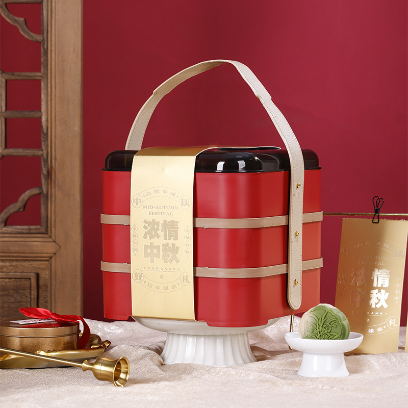 2025新款中秋节月饼盒包装空盒多粒高档手提塑料双层三层月饼礼盒