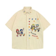 アメリカンhiphop半袖シャツ男女2023夏国潮牌レトロ港味chi上着