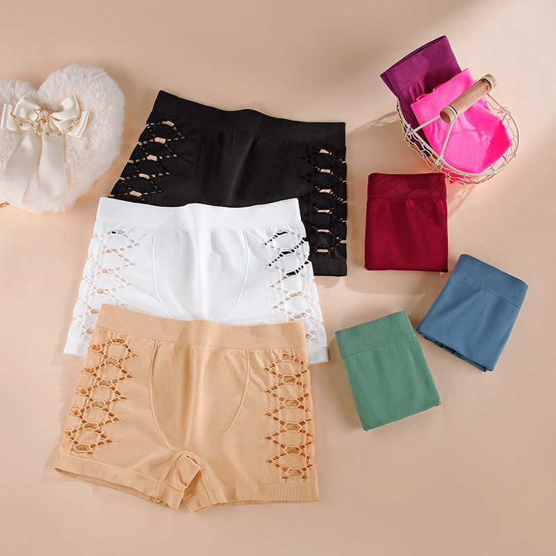 Large Size Cut Out Sexy Seamless Underwear for Women European and American Sports Fitness Women's Mid-Waist Boxer Briefs Comfortable Breathable Shorts