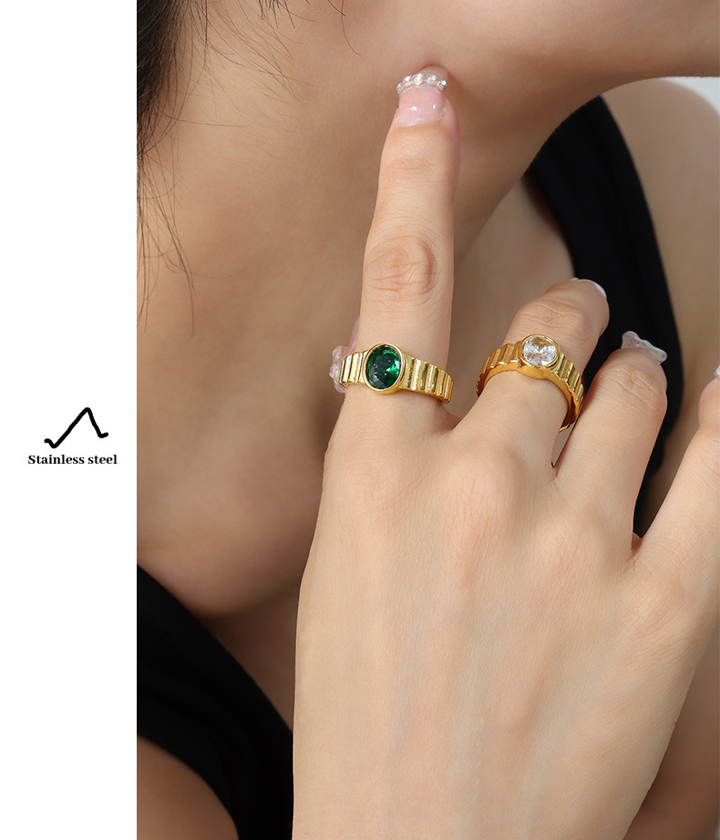 Retro Geometric Titanium Steel Rings Inlay Zircon Stainless Steel Rings display picture 3