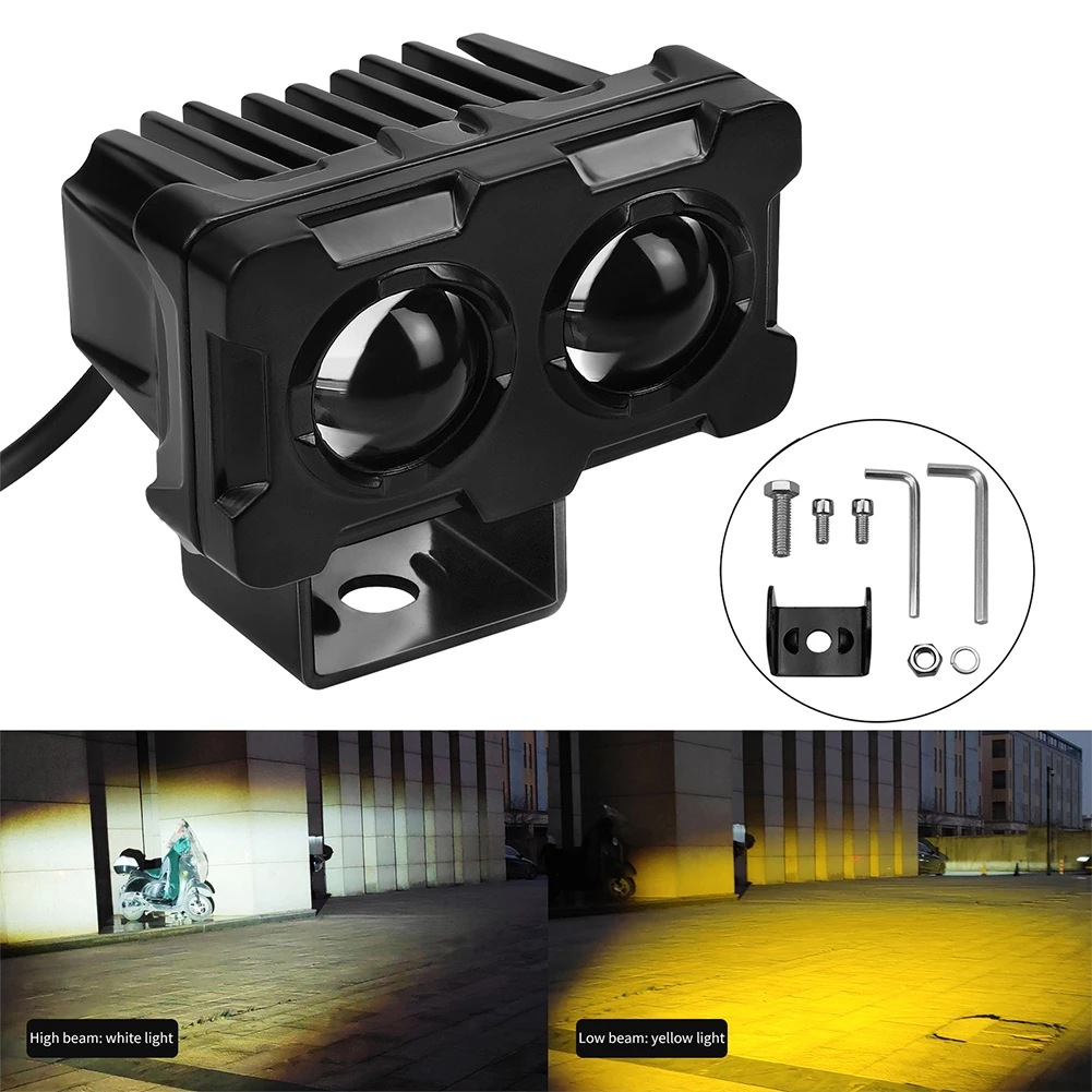 Motocicleta LED faro blanco amarillo bicromático Spot externo de largo alcance lente condensadora transformar faro de vehículo eléctrico 80v