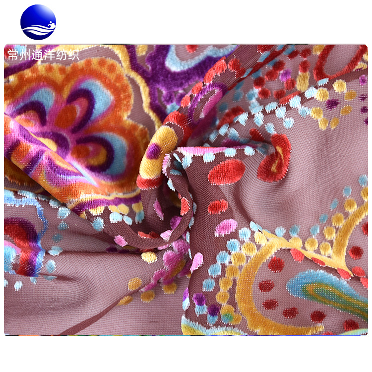 抢手出口好质量女装面料烂花锦粘绒厂家供应的时装丝绒