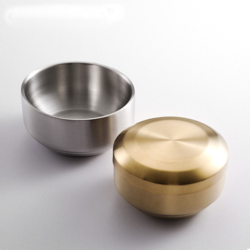 Korean 304 stainless steel bowl with lid, household double-layer insulated soup bowl, children's eating bowl, golden cooking kimchi bowl