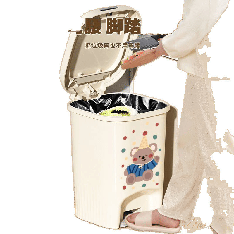 キッチン大容量ゴミ箱足踏み式高価値漫画プリントトイレ寝室新しいプッシュ式紙バスケット|undefined