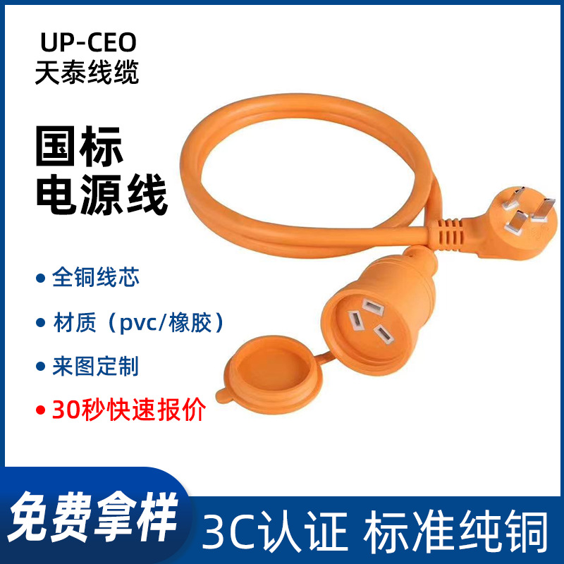 国规3C认证插头带旋转头直发器插头电源线各类AC延长线对插线定制