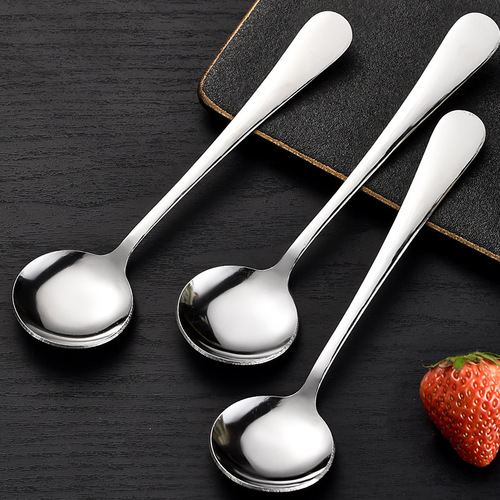 Internet celebrity spoon No. 3 round spoon golden lotus root powder spoon home hotel school student thickened stainless steel spoon spoon