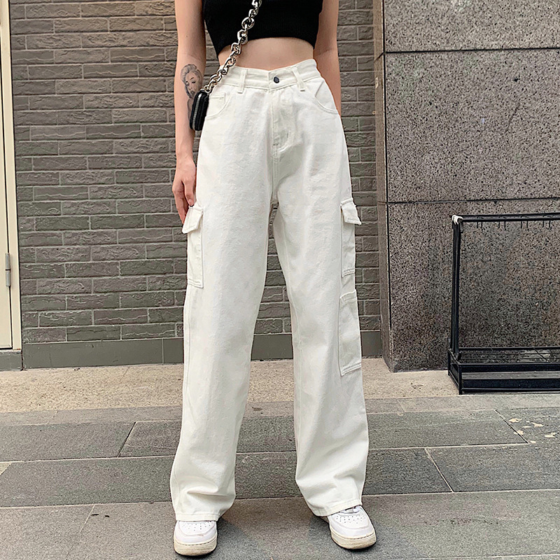 Casual Loose Wide Leg Jeans Women's Summer New Korean Daddy Pants Pockets High Waist Thin Straight Pants