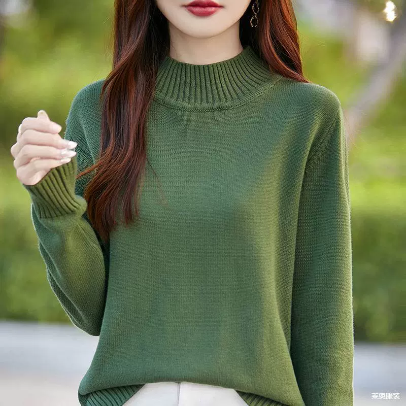 Толстая хлопчатобумажная нить с полувысоким воротником свитер женский весенний и осенний сплошной свитер пуловер ленивый ветер с длинными рукавами свитер