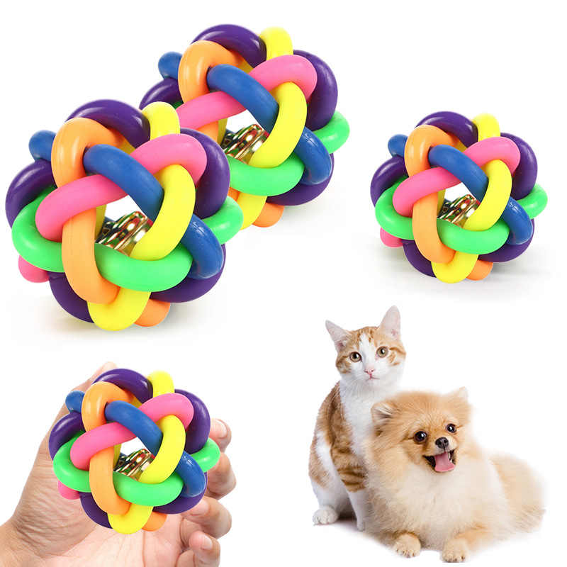 En stock al por mayor Bola de juguete para mascotas Bola de campana de colores pequeño mediano grande juguete de perro al por mayor Bola de arco iris gato juguete