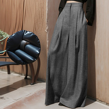 现货秋冬新款版型 灰色高腰休闲阔腿裤设计感坠感甩腿裤女