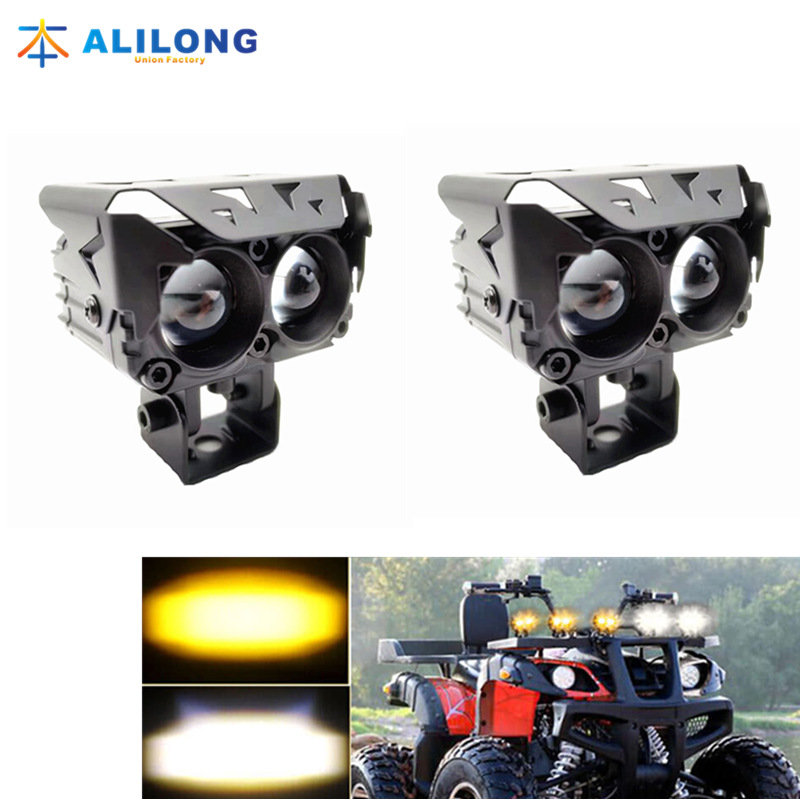 Cross-border car light led spotlight motorcycle two-color strong light headlight electric car ATV modified spotlight 80V