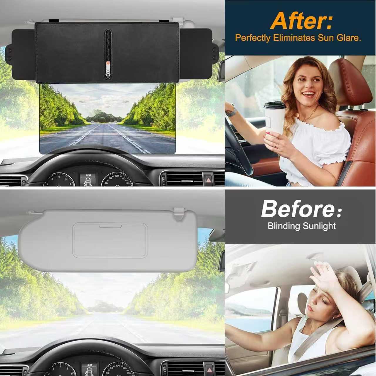 Cross-Border New Model Car Polarized Sun Visor with Zipper Extension, Polarized Anti-Glare Mask, Anti-Glare Three-Sided Shading