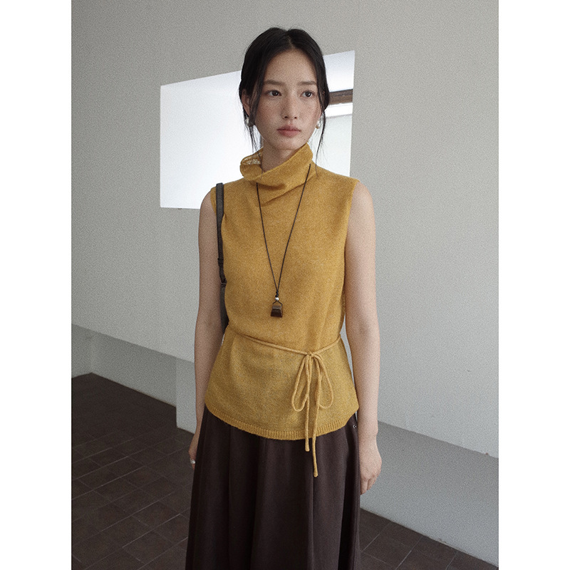 Mmc High-Neck Knitwear for Women, New Autumn Design, High-End Wool Sweater, Waist-Cinching Slimming Vest, Sleeveless Top Mmc High-Neck Knitwear for Women, New Autumn Design, High-End Wool Sweater, Waist-Cinching Slimming Vest, Sleeveless Top