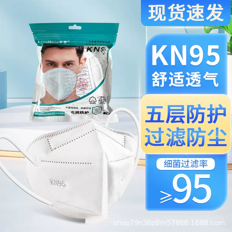 一次性防护口罩KN95批发包邮10片袋装男女通用夏款白色5层含熔喷