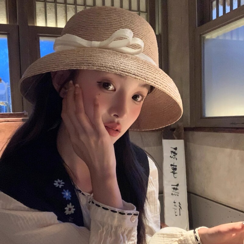 轻奢风藤井树同款高品质赫本风进口拉菲草帽子女款夏天遮阳防晒度|undefined
