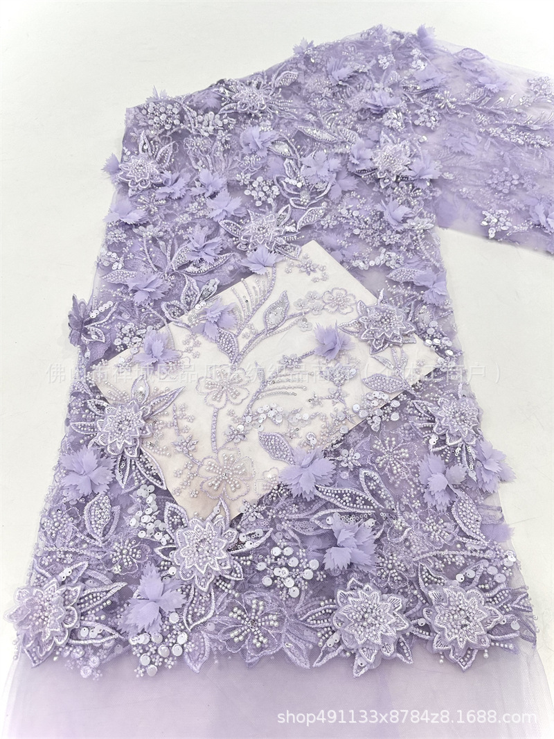 Tejido bordado de moda romántico vestido de boda tela de moda Gaoding tela bordada de doble decal hecha a mano