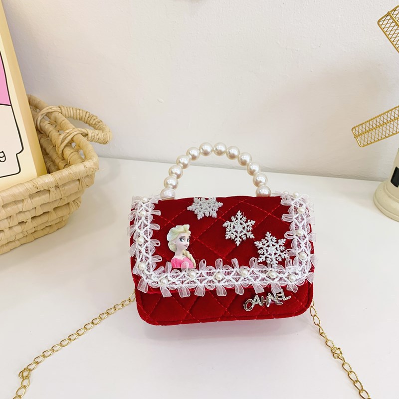 Bolso de niños nuevo bolso de perla rojo de Año Nuevo lindos princesas niñas bolso de hombro de cadena de estilo extranjero bolso de mochila