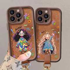 欧美风适用苹果17手机壳可爱卷发女孩16PROMAX挂绳oppo小羊皮硅胶