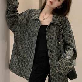 小众美式新款设计感春秋上衣2025百搭高街牛仔外套女复古印花夹克