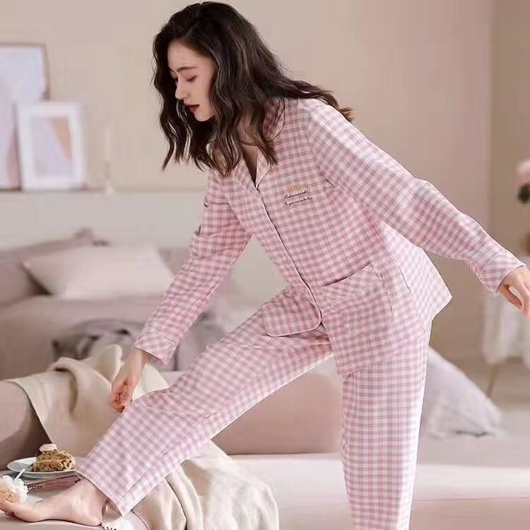 2023 nuevo 100% pijamas de algodón de manga larga de algodón de las mujeres de estilo coreano traje delgado de primavera y otoño ropa exterior