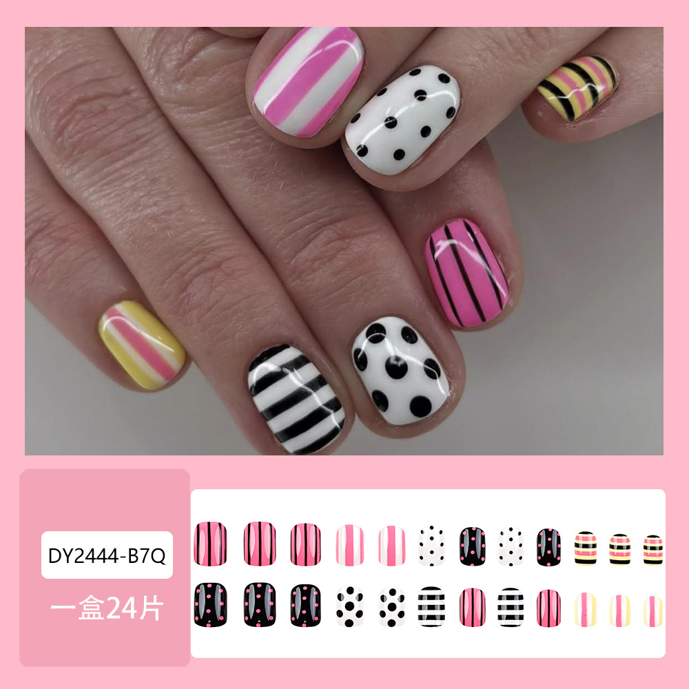 Y2K Spice Girls Stripes Uña, dopamina transfronteriza, 24 piezas de uñas falsas, lote mixto image 3