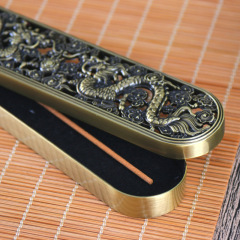 雙龍戲珠小臥式線香爐家用薰香沉香檀香爐新中式金屬茶道香道擺件