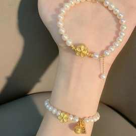 施家珍珠手链女款蝴蝶结diy不掉色永久可水洗珠子穿珠高级感古风