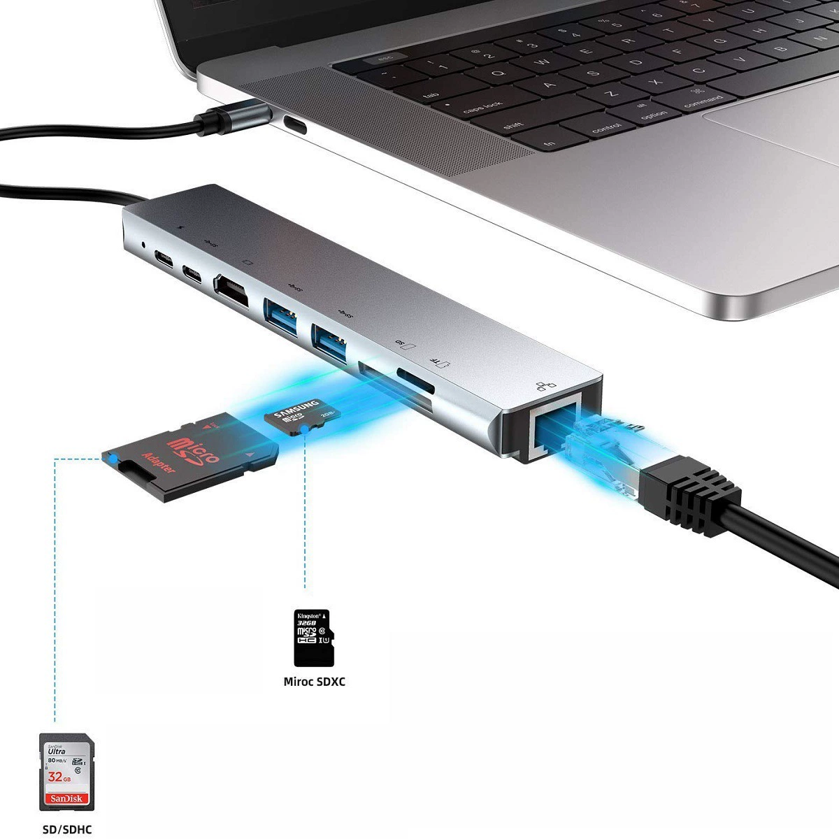 [Восьмируй Type-C расширитель док-станцияHDMI PD сетевой порт компьютер расширитель USB HUB]