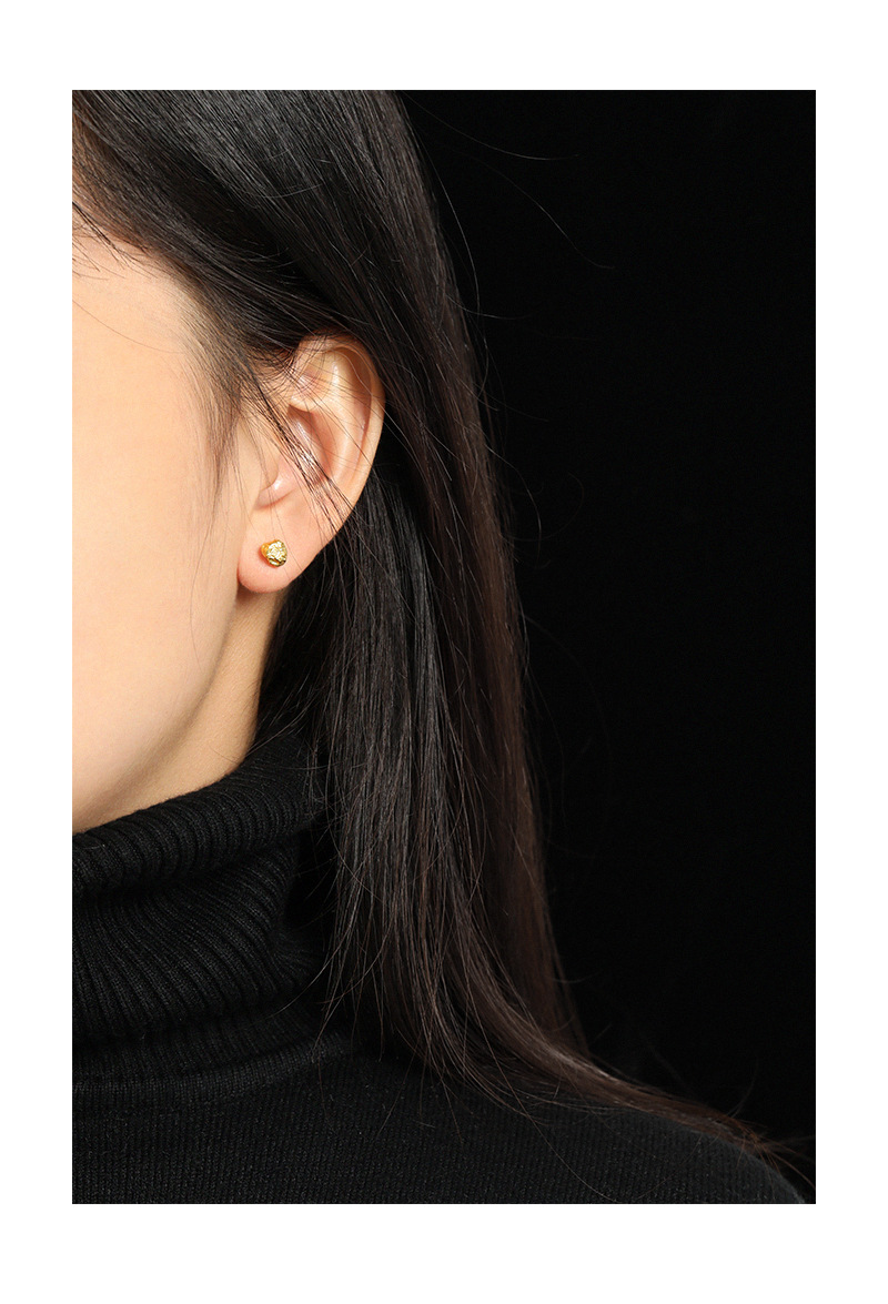 No Inlaid Inlay Material Korean Irregular Concave-convex Lava S925 Sterling Silver Earrings
