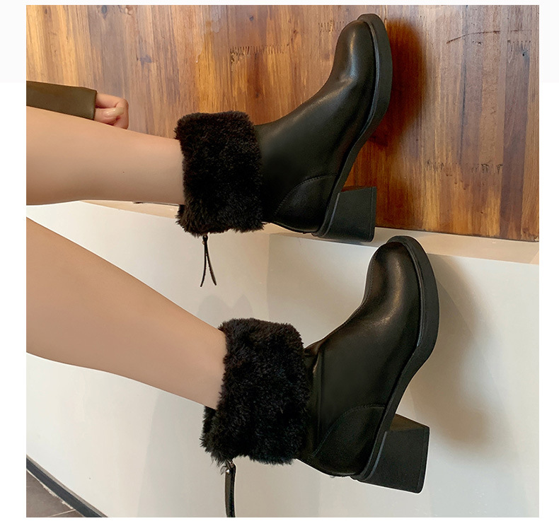 Women’s White Ankle Boots With Velvet Lining And Block Heels_voghion.com