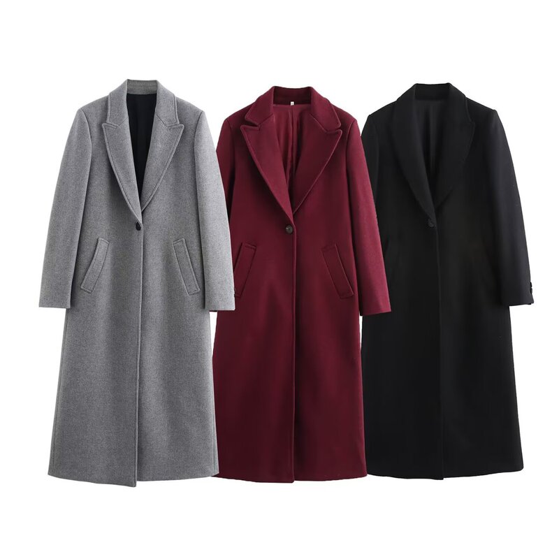Cross-Border Women's Clothing with a Vintage Design, Versatile, Loose-Fitting, Soft, Single-Button, Solid Color Coat, Mid-Length Retro Overcoat Cross-Border Women's Clothing with a Vintage Design, Versatile, Loose-Fitting, Soft, Single-Button, Solid Color Coat, Mid-Length Retro Overcoat