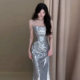 silver Sequin Fishtail Evening Dress Female Senior Sense Annual Meeting Host Trailing Solo Vocal Art Examination Choir Performance