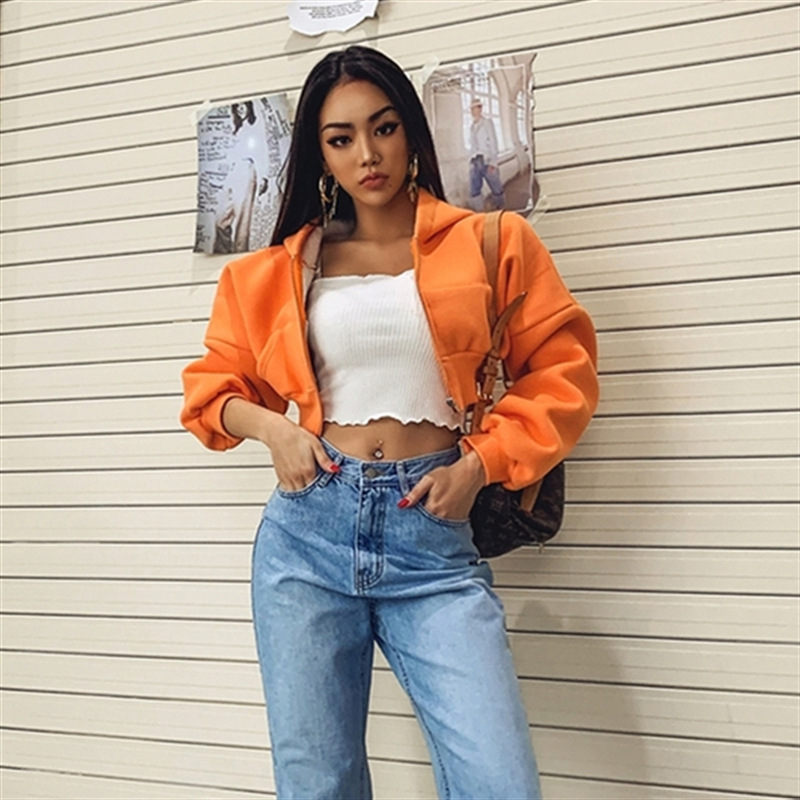 2026 Spring/Autumn European and American New Style Hooded Sports Short Sweatshirt Fashionable Loose Zipper Crop Top Women's Trendy