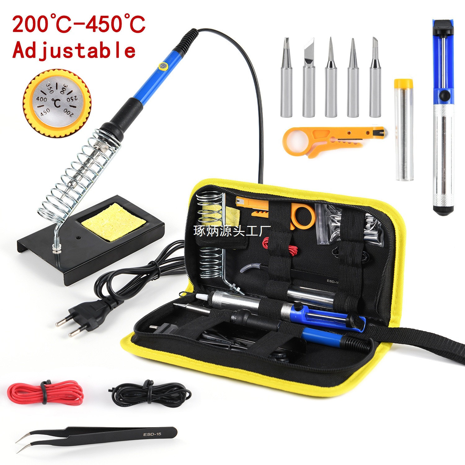 可调温电烙铁焊接工具包15件套装 英规美规 908 60W洛铁 焊锡笔