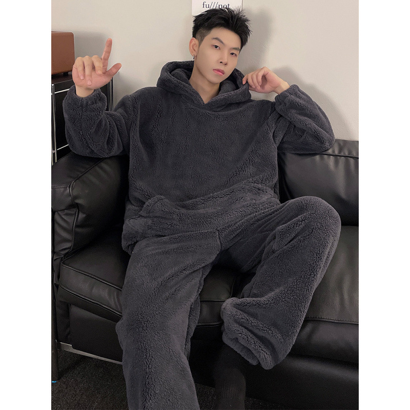 Autumn and Winter 2025 New Men's Pajamas Large Size Suit Coral Velvet Fleece-Lined Thickeneded Can Be Worn Outside Home Clothes