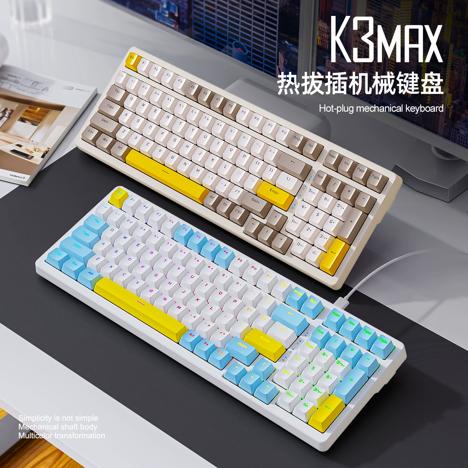 Бесплатная Wolf K3MAX механическая клавиатура настроенная игровая прокладка структура проводная горячая сменная игровая 980 клавиатура