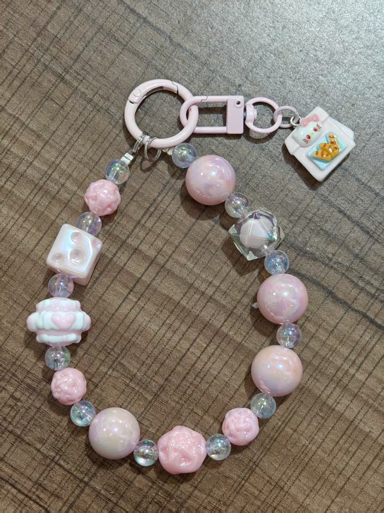 Nuevo colgante de cadena de teléfonos móviles de dibujos animados palomitas de maíz colgante de llavero creativo colgante de bolsas de perlas pintadas a mano