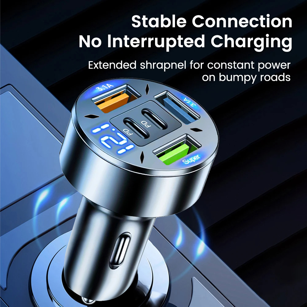 Multi-port with digital display support super fast charging 6/8 port with voltage vehicle-mounted one-to-six/8-car fast charging cross-border