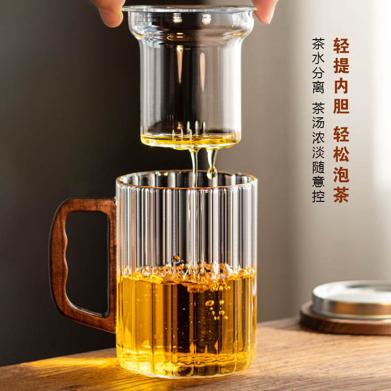 Taza de vidrio vertical de tres piezas, taza de té separada, taza de agua de oficina personal, taza de agua doméstica con tapa de filtro, taza de té de flores image 3