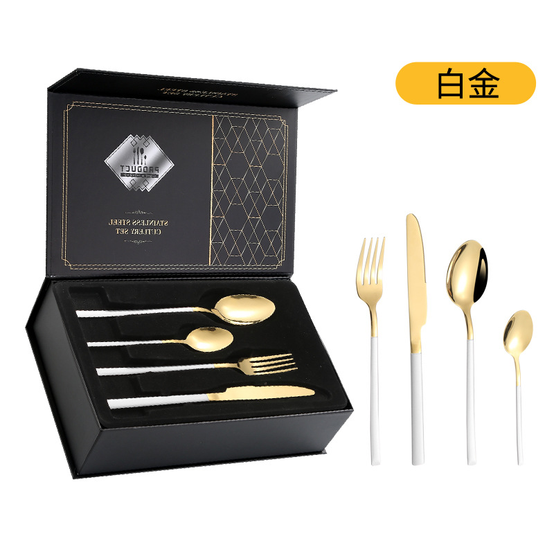 Amazon Venta caliente vajilla de acero inoxidable 24 piezas traje transfronterizo producto Caballero 4 piezas principales cuchillo de comida occidental, tenedor y cuchara traje