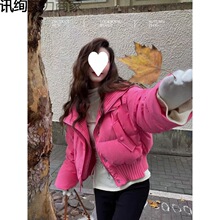 新款时尚休闲90白鸭绒短款羽绒服  针织拼接翻领纯色保暖女士外套