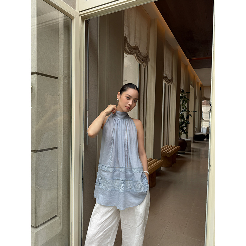 【4/27 Summer New Arrival】26 Summer Silk Ramie Ribbon Sleeveless Halter Bohemian Lace Blouse C8805 【4/27 Summer New Arrival】26 Summer Silk Ramie Ribbon Sleeveless Halter Bohemian Lace Blouse C8805