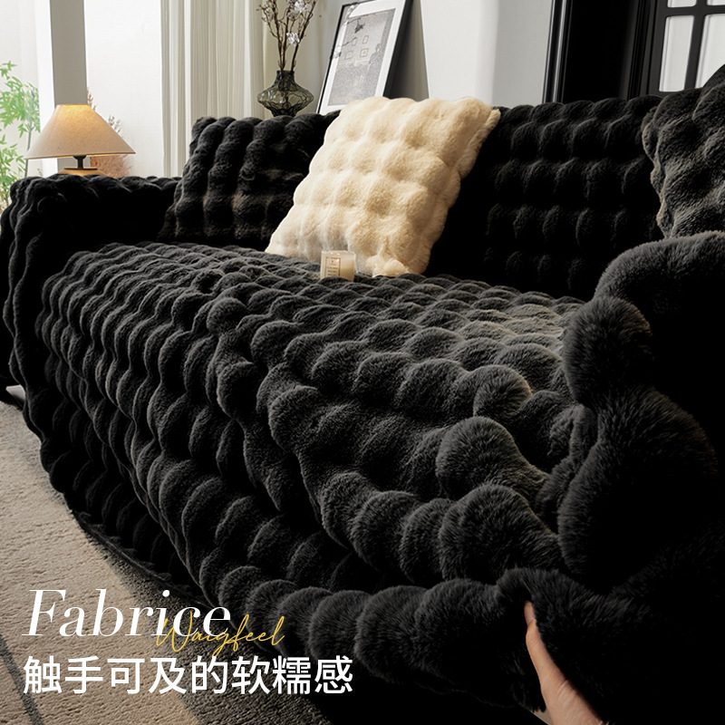 2025 nueva toalla de sofá de peluche de conejo invierno engrosado sofá de peluche cojín de red rojo de alta calidad sofá cubierta