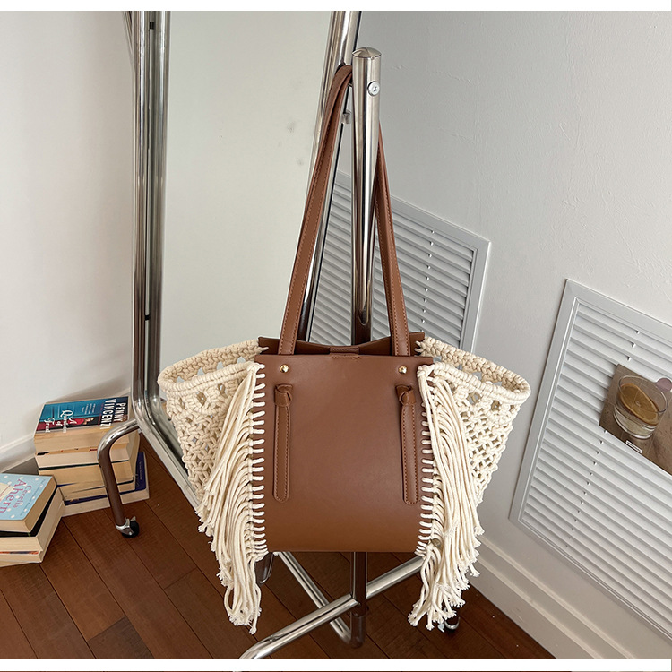 Bolsas de gran capacidad para mujeres 2026 moda de algodón cuerdas trenzadas agujeradas bordas bolsa de playa de viaje de viaje bolsa de ropa de cama casual bajo bolso especial